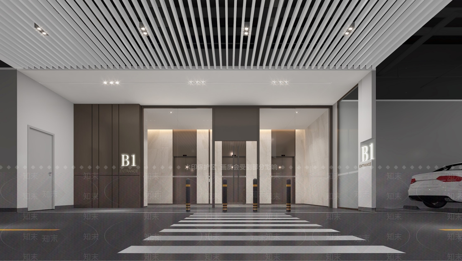 现代酒店地下室车库SU模型下载【ID:984839765】