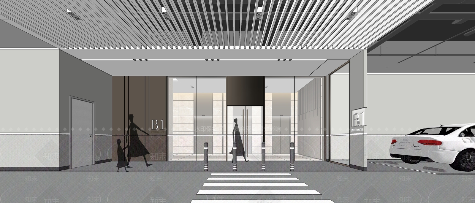 现代酒店地下室车库SU模型下载【ID:984839765】