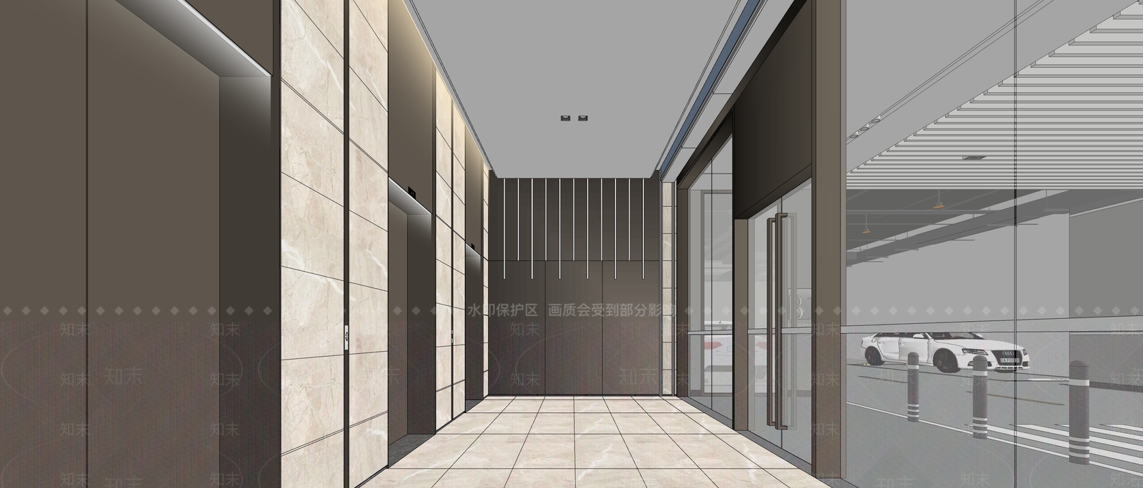 现代酒店地下室车库SU模型下载【ID:984839765】