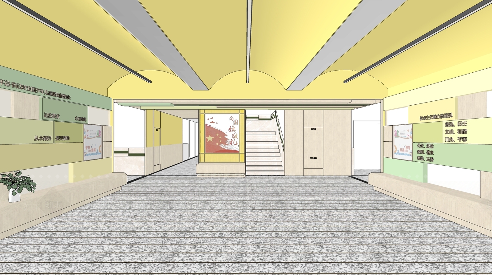 现代学校大厅SU模型下载【ID:584840332】
