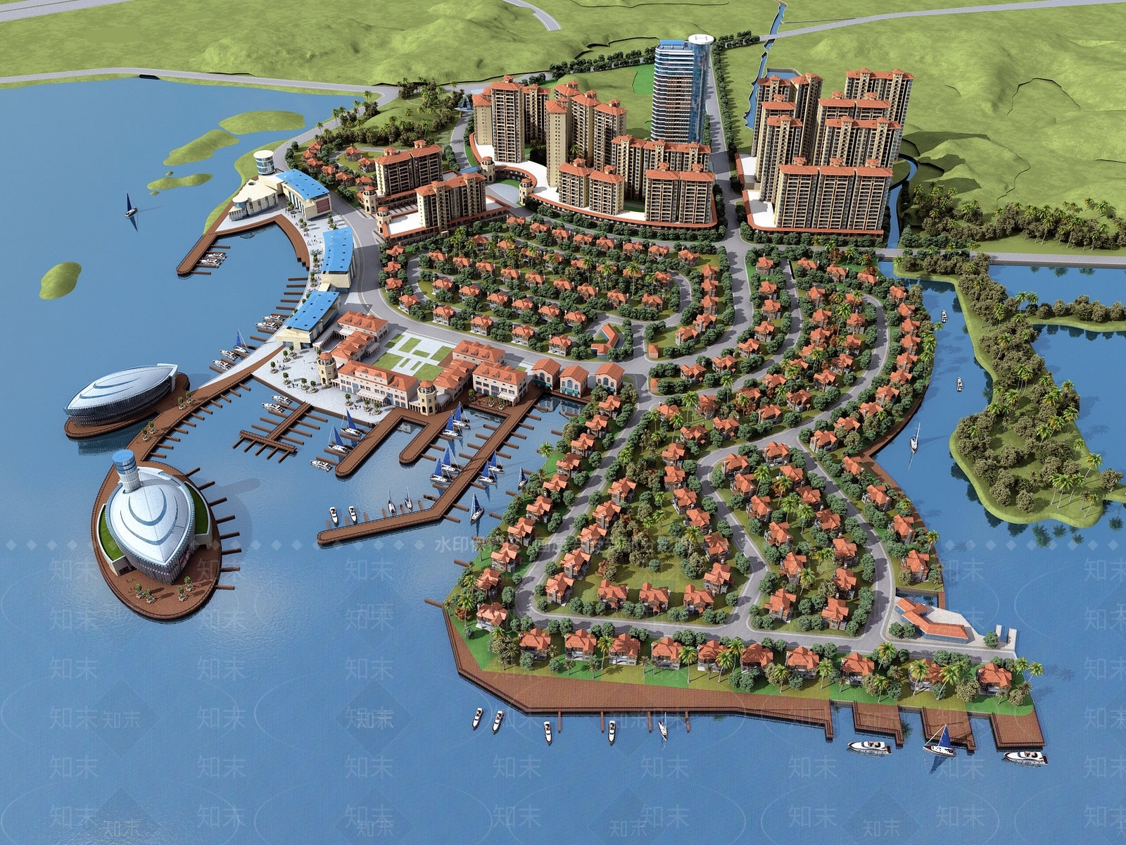 简欧游艇码头商业住宅规划3D模型下载【ID:184841189】