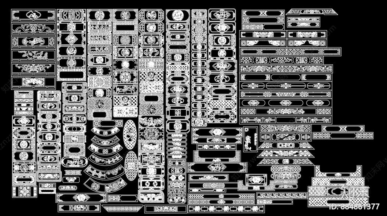 中式花格屏风CAD图库施工图下载【ID:884861377】