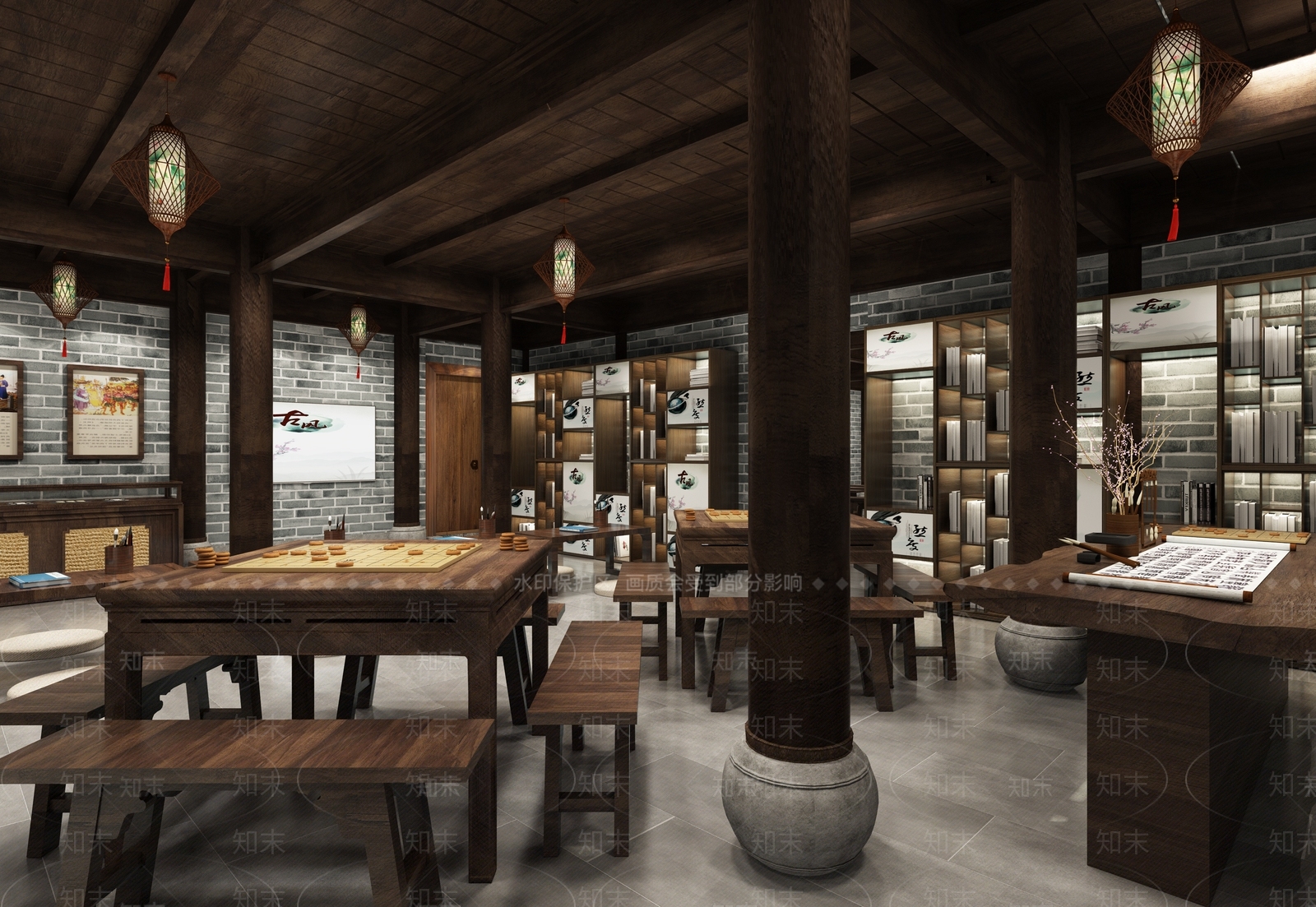 中式棋牌室3D模型下载【ID:584885407】