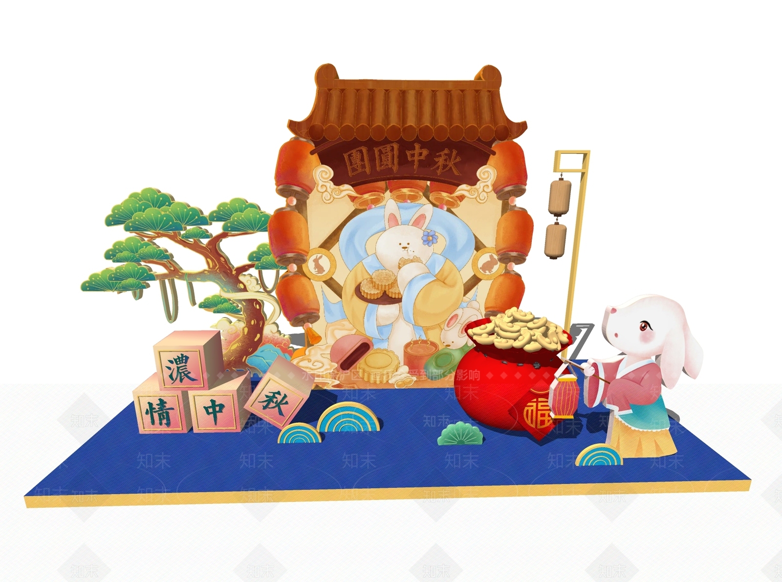 新中式中秋美陈SU模型下载【ID:984908601】