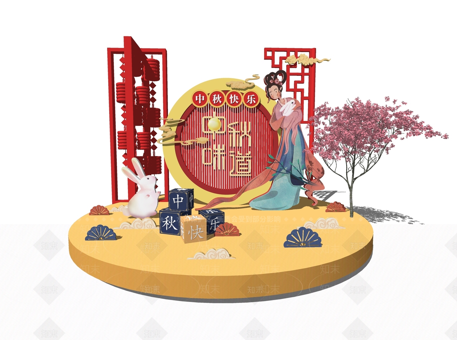 新中式中秋美陈SU模型下载【ID:984908671】