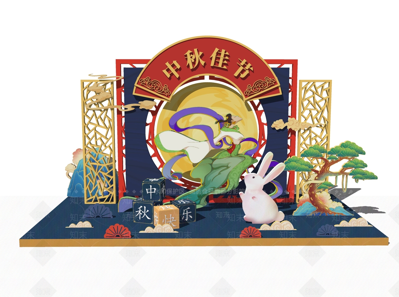 新中式中秋美陈SU模型下载【ID:984908677】