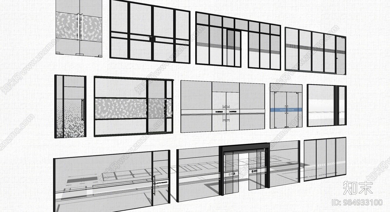 现代商业办公大门SU模型下载【ID:984933100】