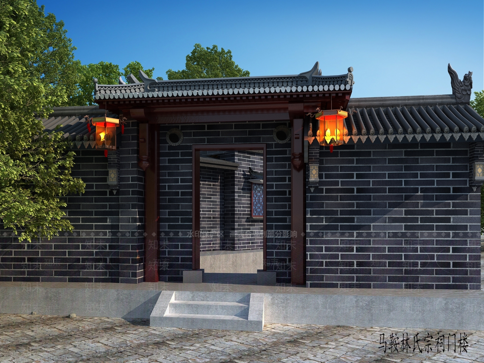 新中式祠堂外观3D模型下载【ID:284946848】