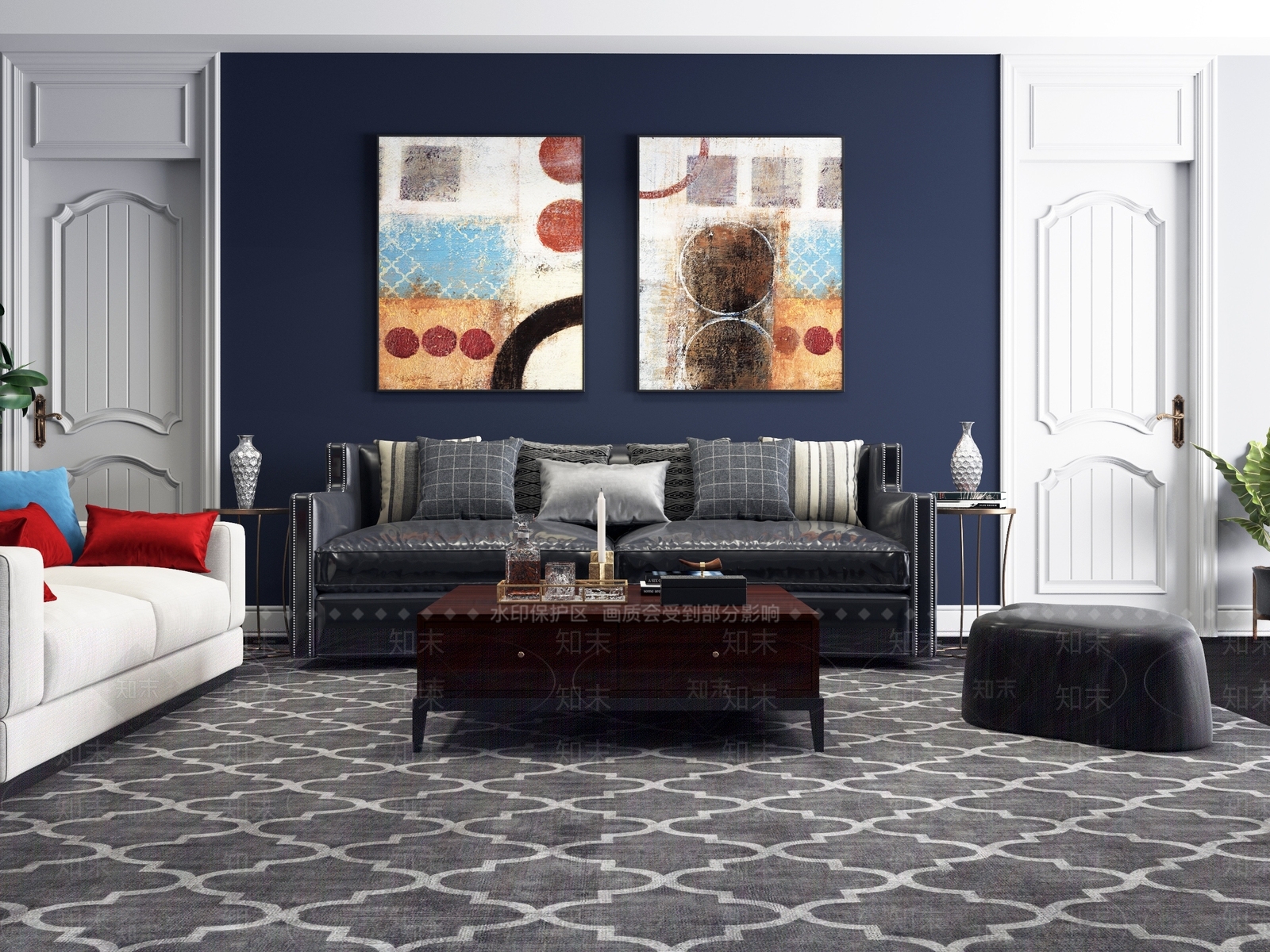 现代美式沙发茶几组合3D模型下载【ID:184963072】