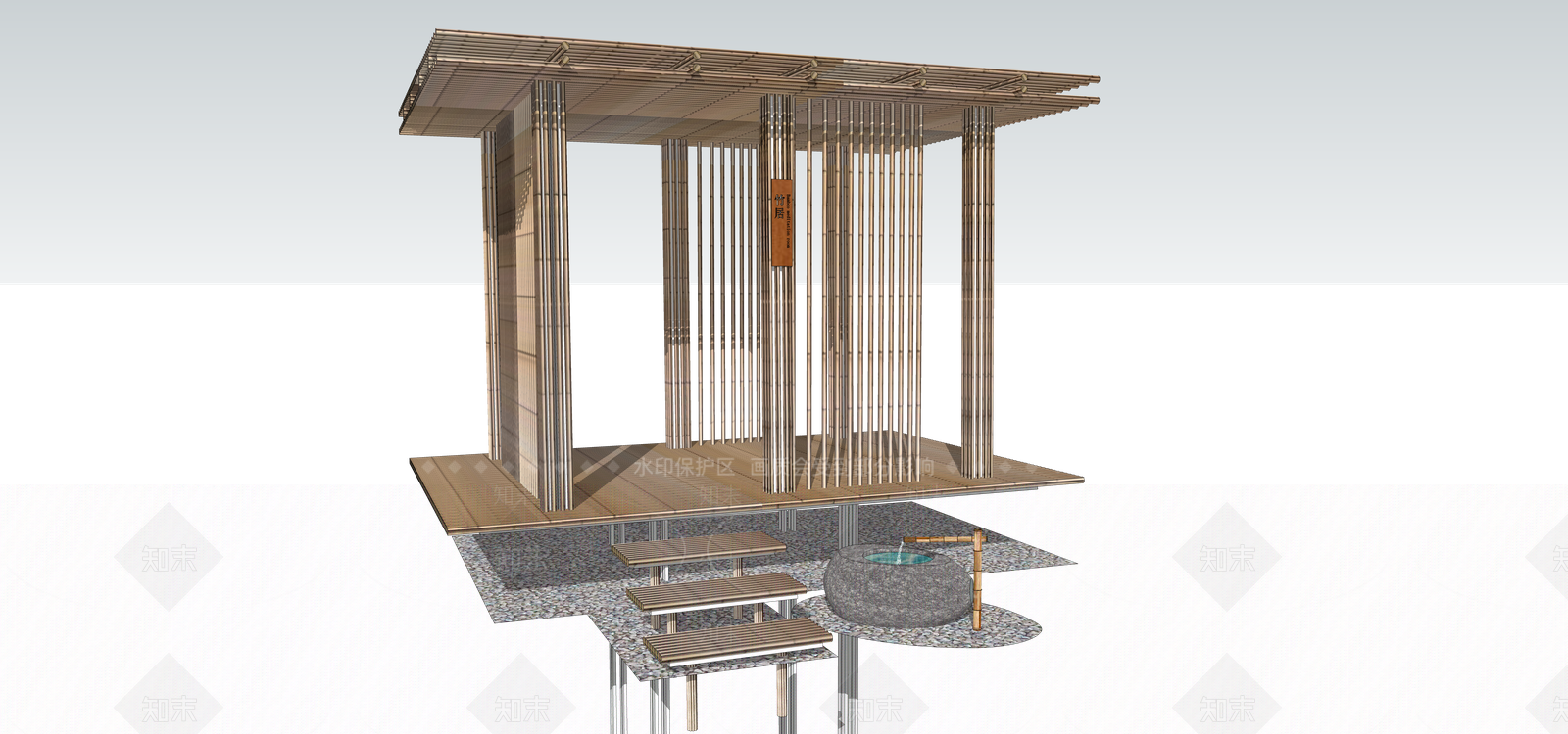 新中式竹子廊架SU模型下载【ID:684965827】