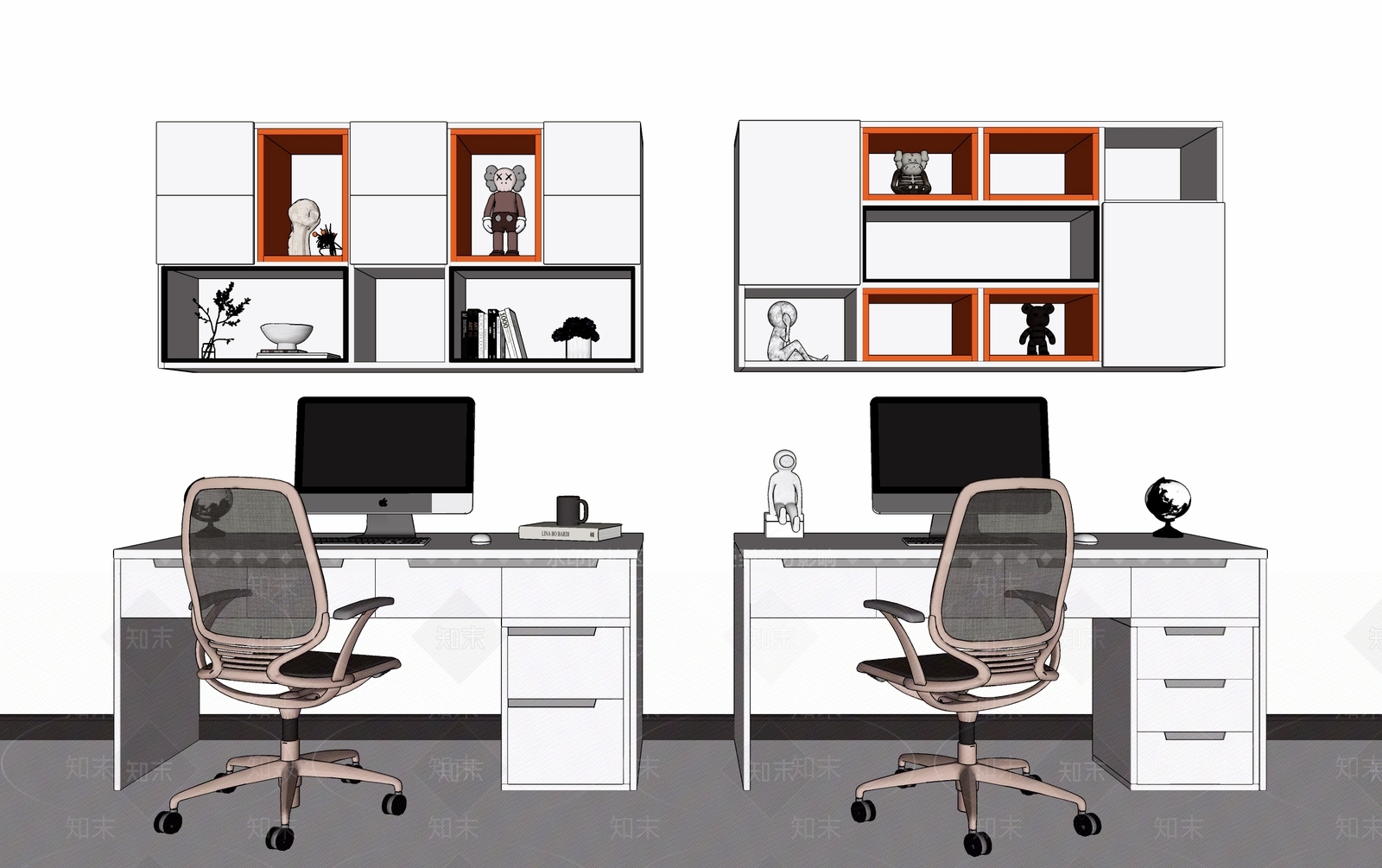 现代风格书桌SU模型下载【ID:684995743】