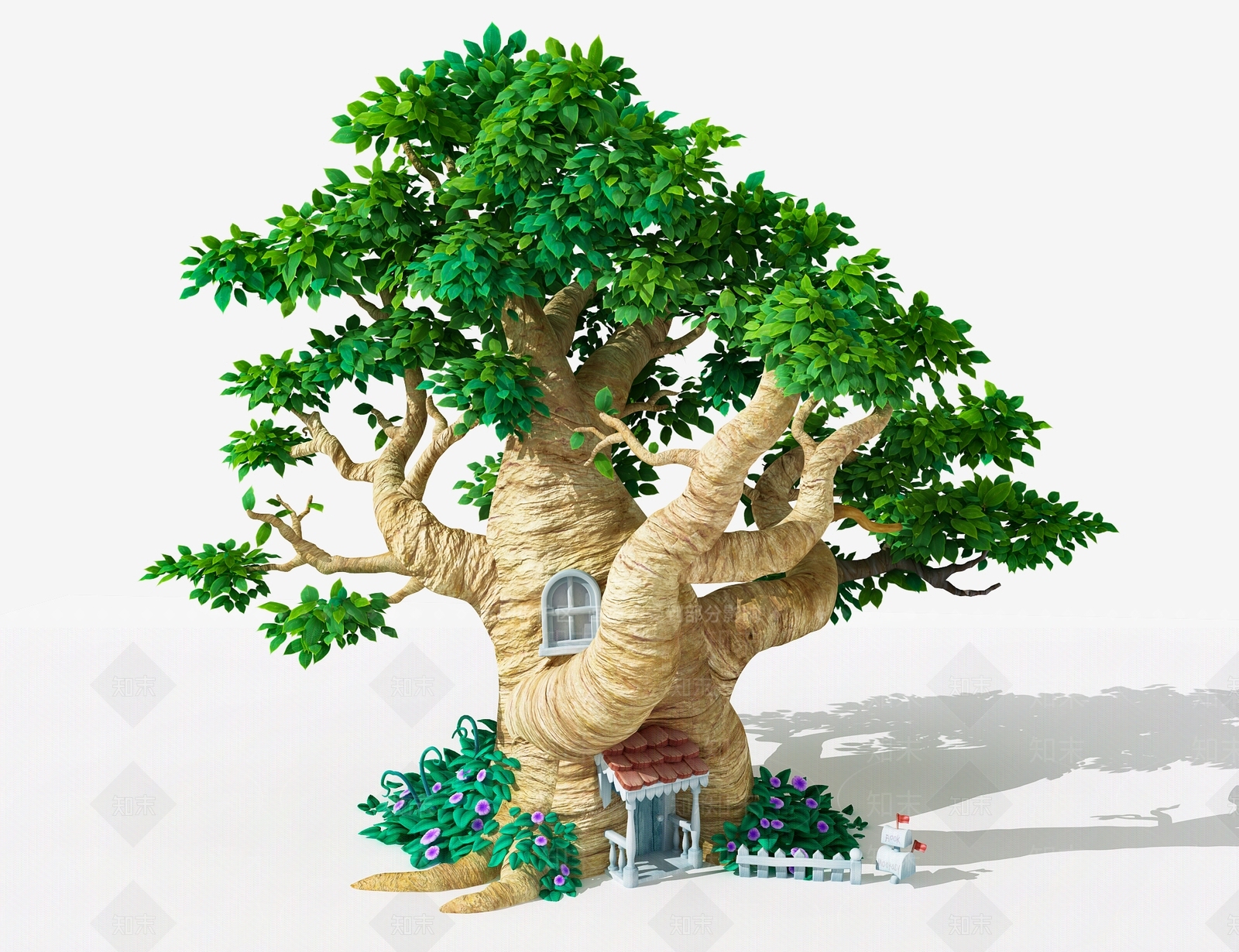 现代卡通树3D模型下载【ID:385008681】