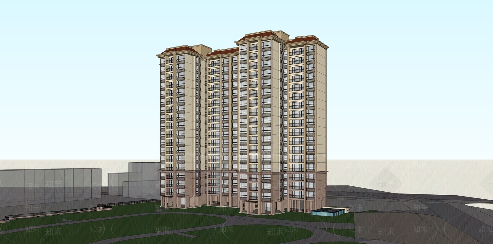 古典风格高层住宅SU模型下载【ID:285015772】