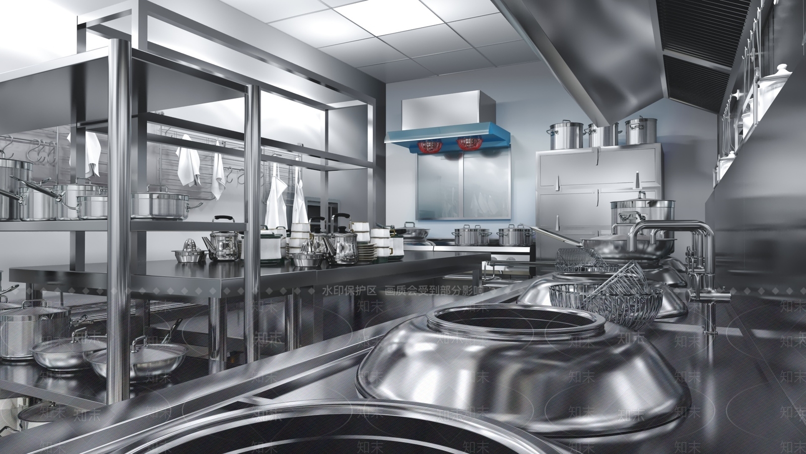 现代酒店厨房3D模型下载【ID:785042882】