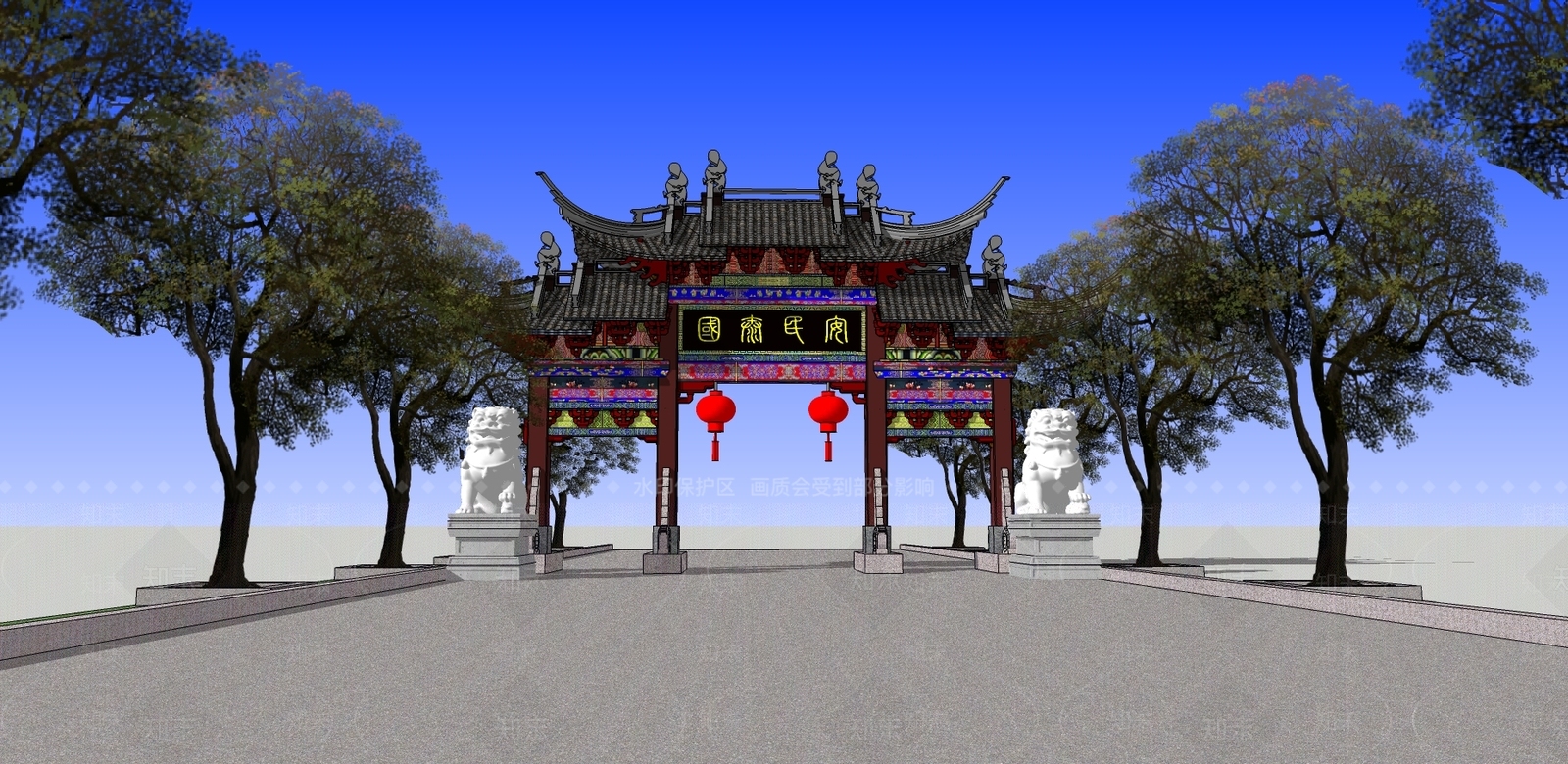 中式牌坊SU模型下载【ID:885061479】