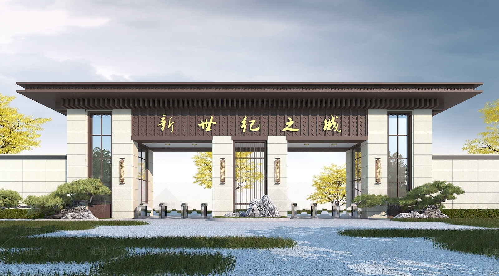 新中式景观大门3D模型下载【ID:885065682】