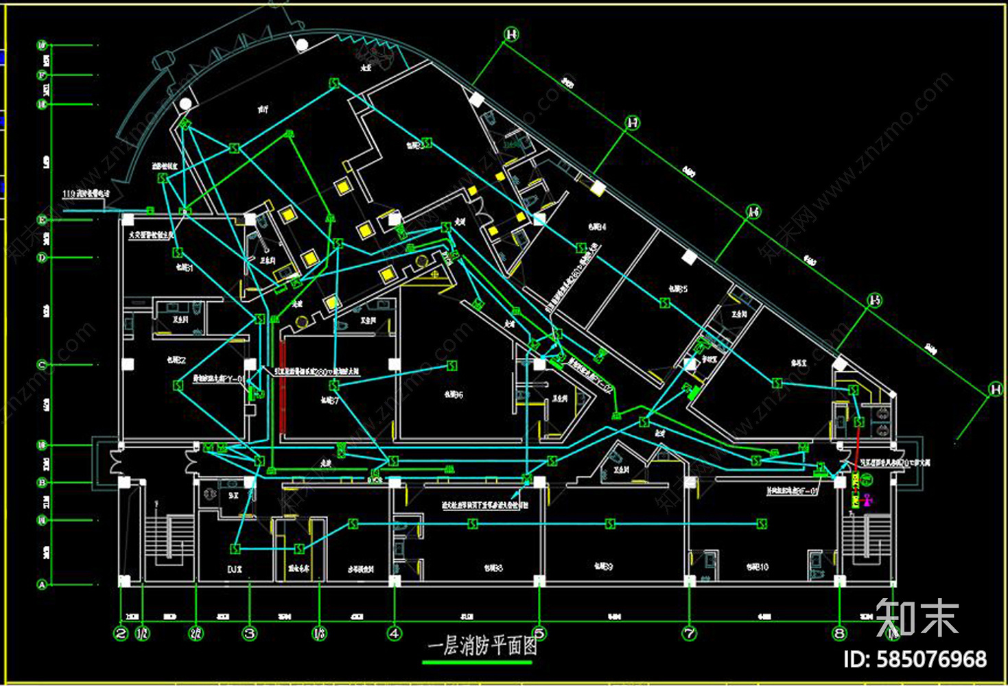 全套KTV消防CAD图纸cad施工图下载【ID:585076968】