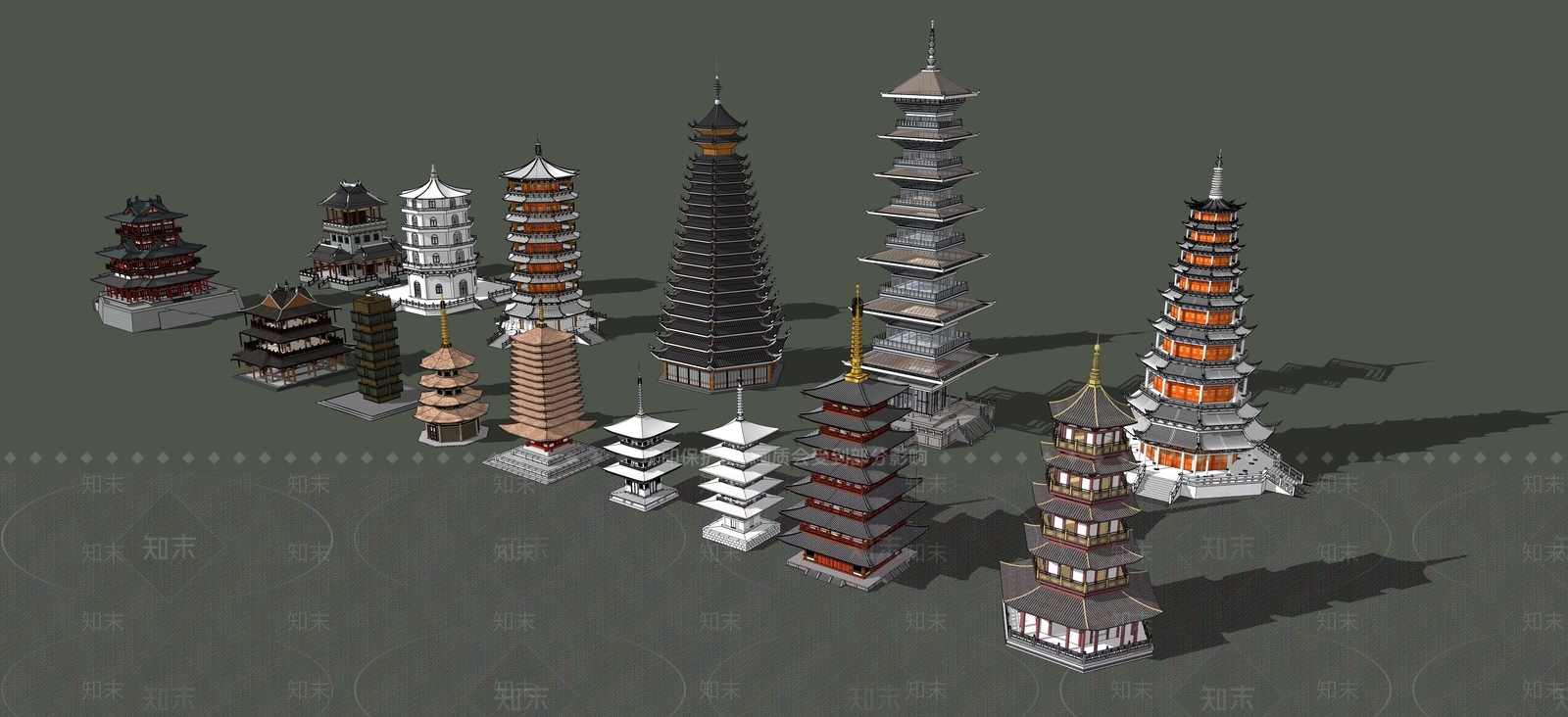 中式塔楼SU模型下载【ID:385082465】