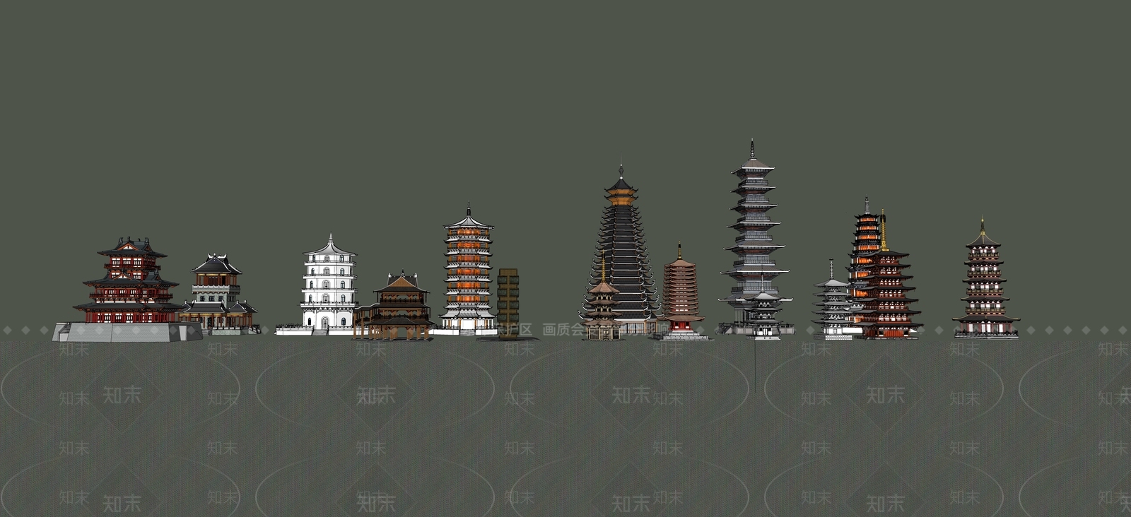 中式塔楼SU模型下载【ID:385082465】