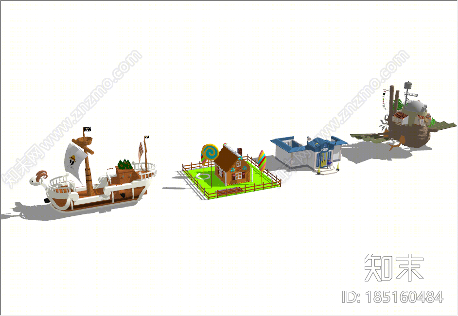 现代户外卡通海盗船SU模型下载【ID:185160484】
