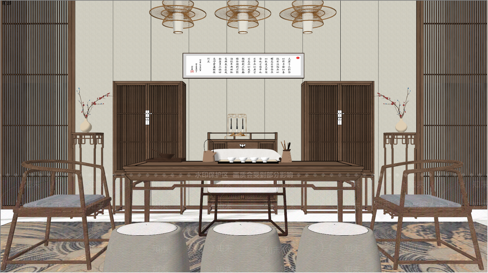 新中式茶室SU模型下载【ID:985108339】