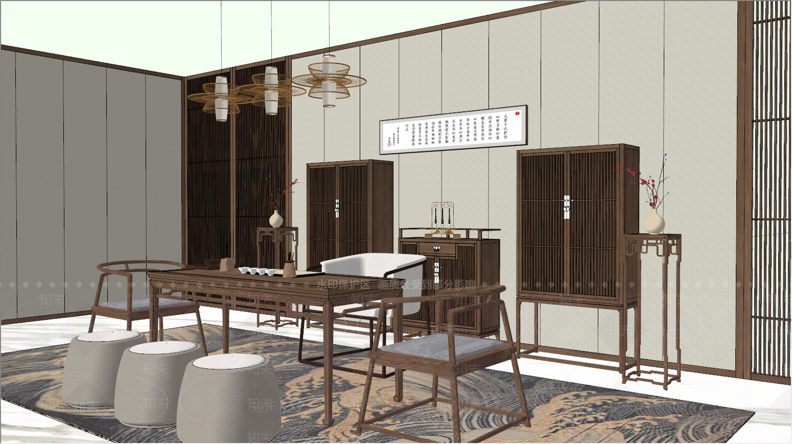 新中式茶室SU模型下载【ID:985108339】