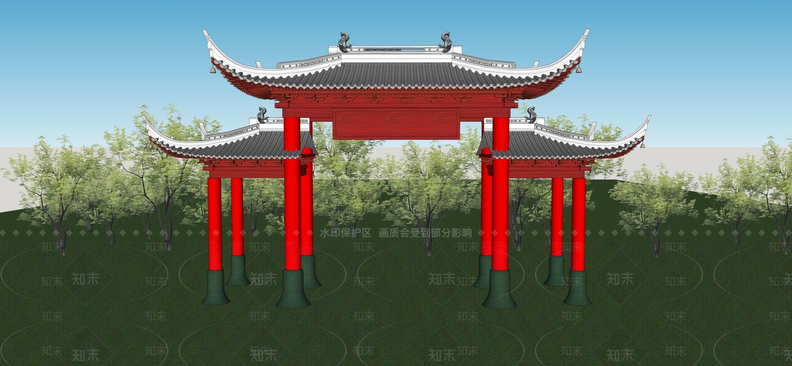 中式牌坊牌楼SU模型下载【ID:485127523】