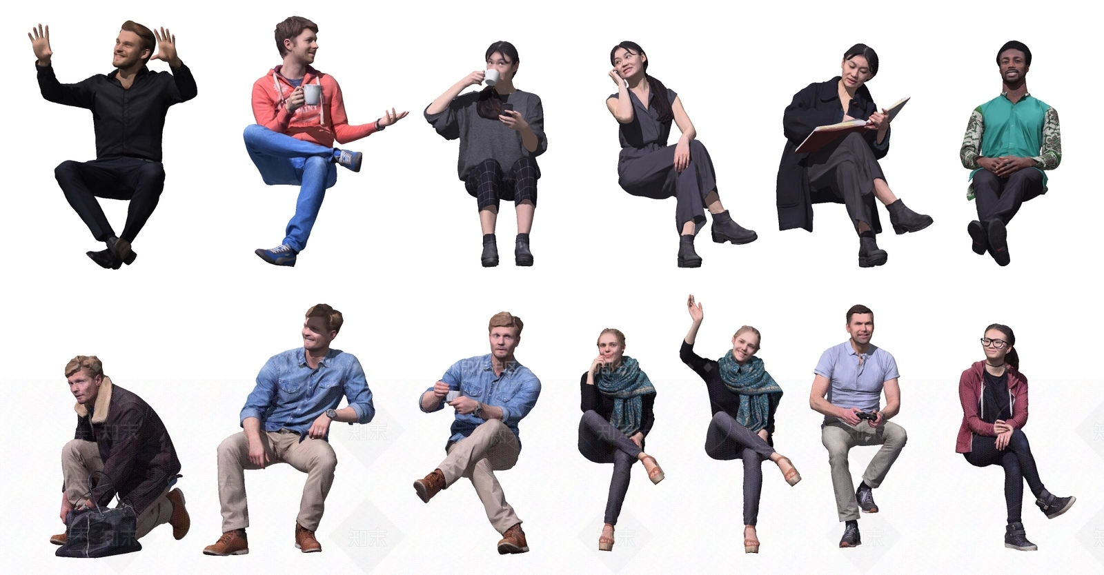 现代坐姿人物SU模型下载【ID:285142329】