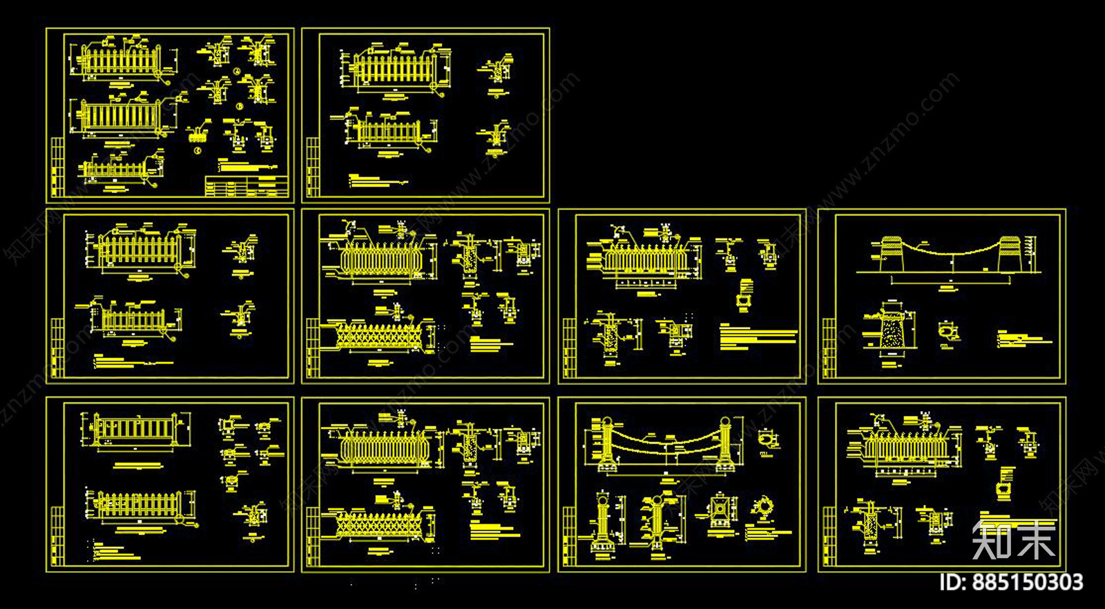 人行道车行道绿化带护栏及路障CAD设计图施工图下载【ID:885150303】