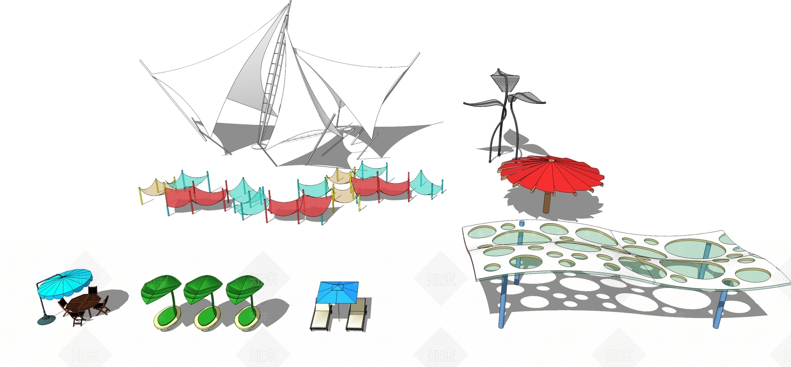 现代休闲遮阳棚SU模型下载【ID:585154810】