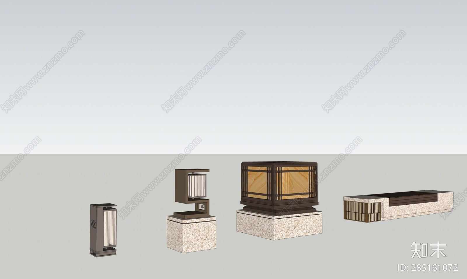 新中式草坪灯具组合SU模型下载【ID:285161072】