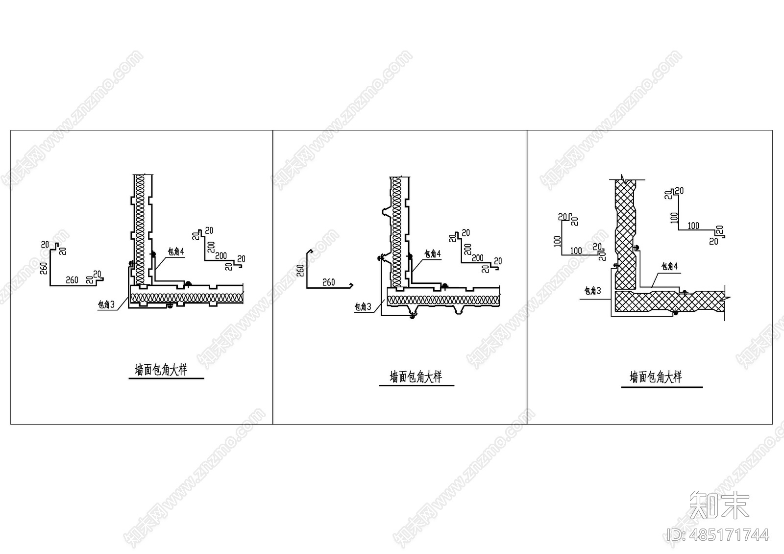 钢结构墙面包角大样cad施工图下载【ID:485171744】