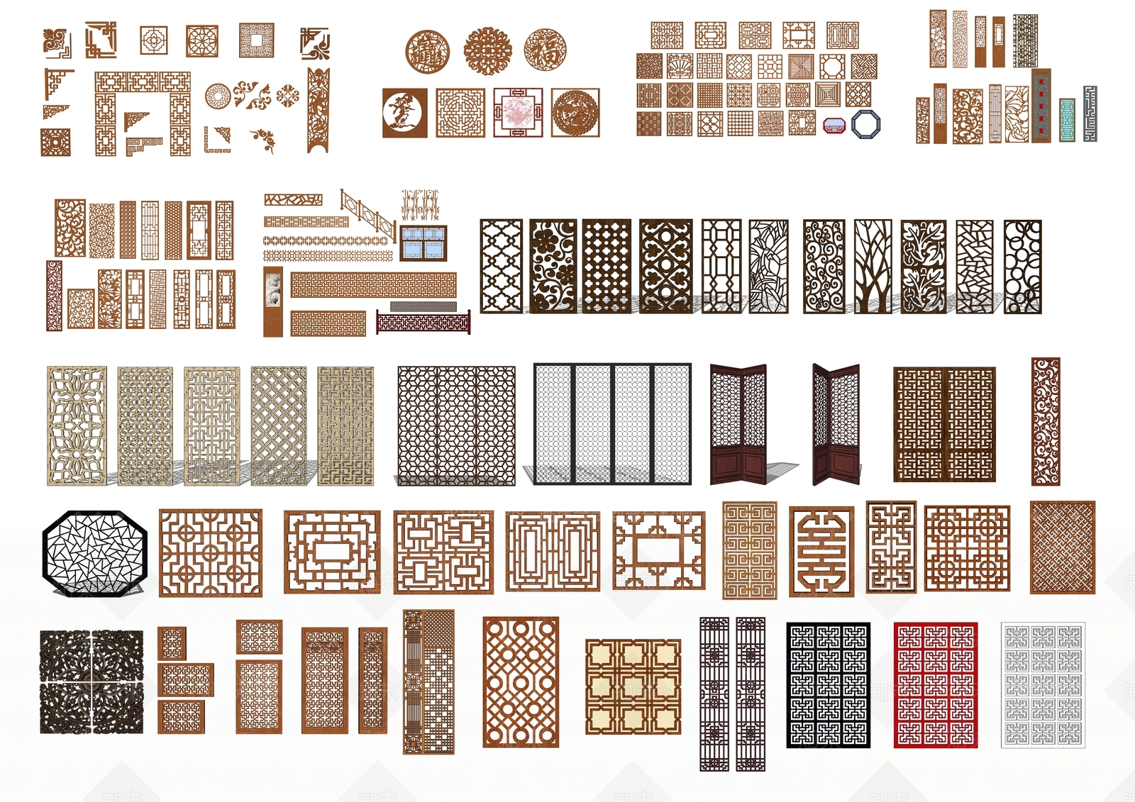 中式雕花屏风SU模型下载【ID:585181908】