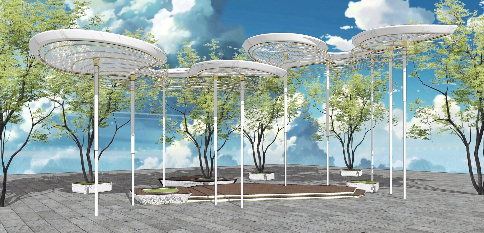 现代风格亭子SU模型下载【ID:485189827】