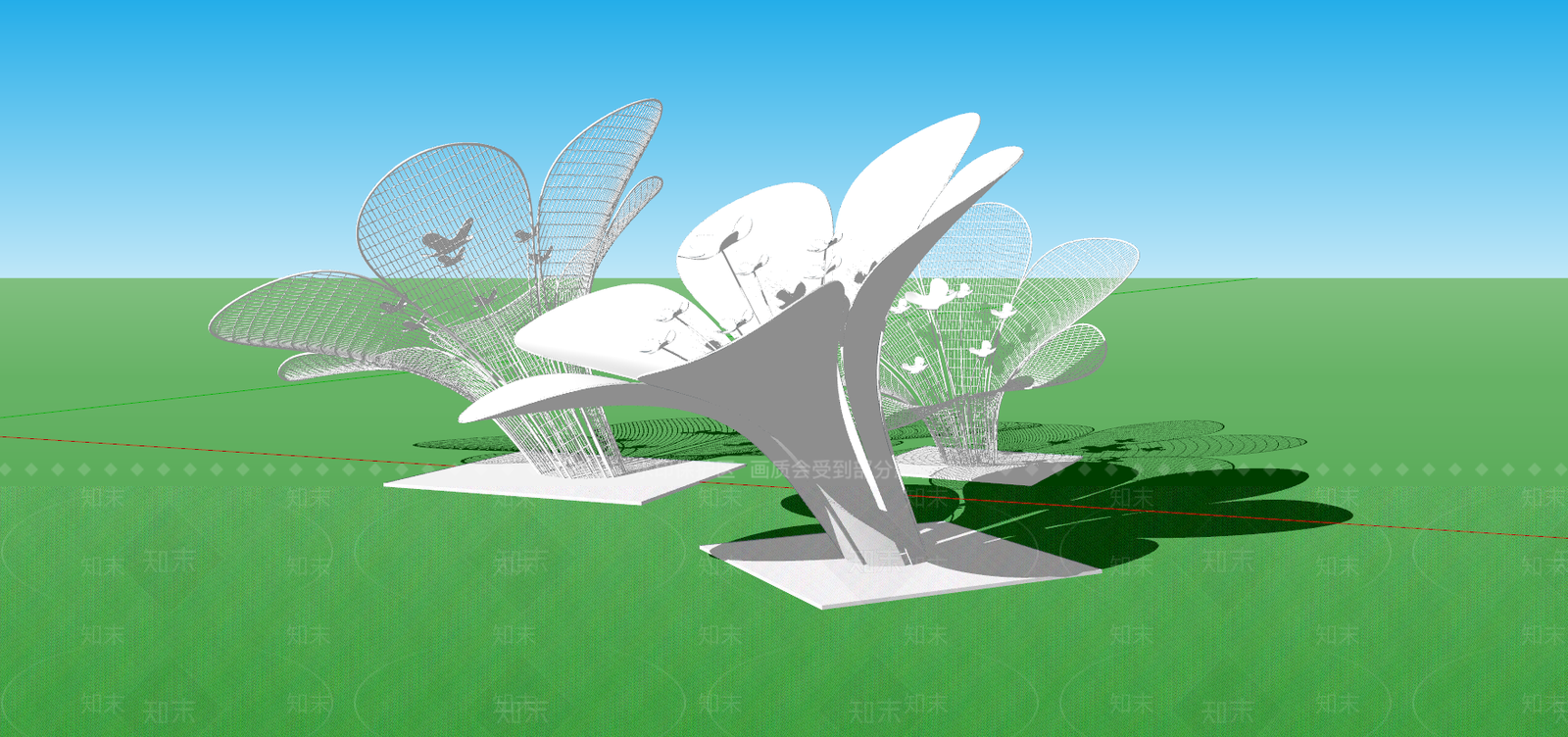 现代花朵雕塑SU模型下载【ID:685205622】