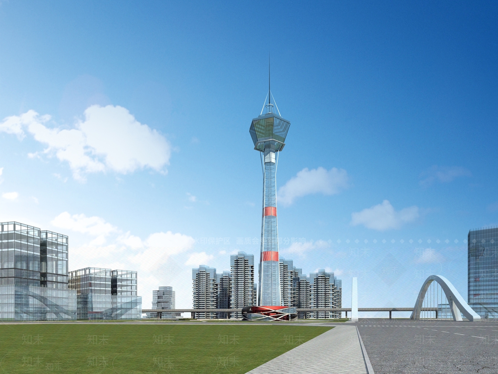现代电视塔3D模型下载【ID:987194035】