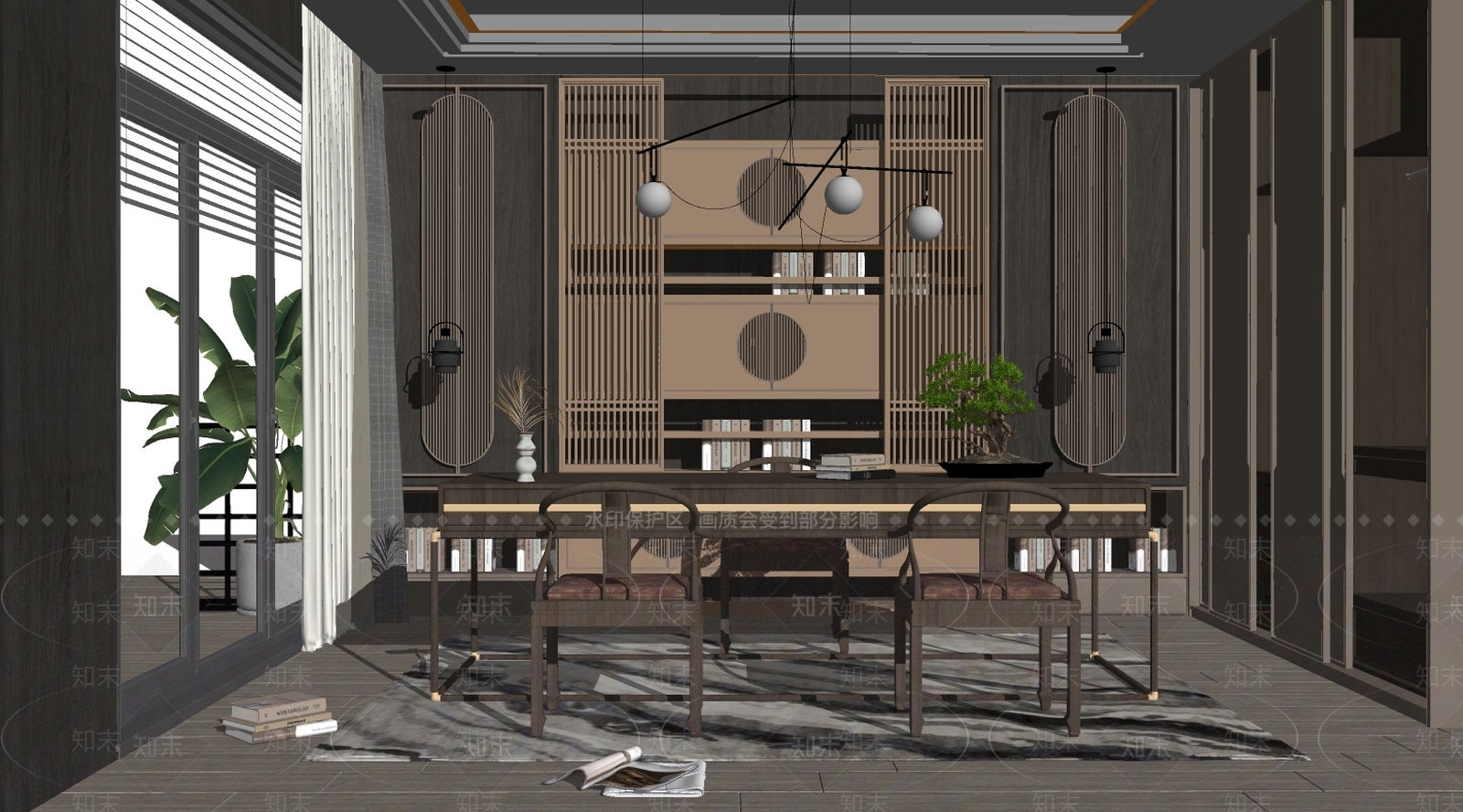 新中式茶室SU模型下载【ID:985243370】