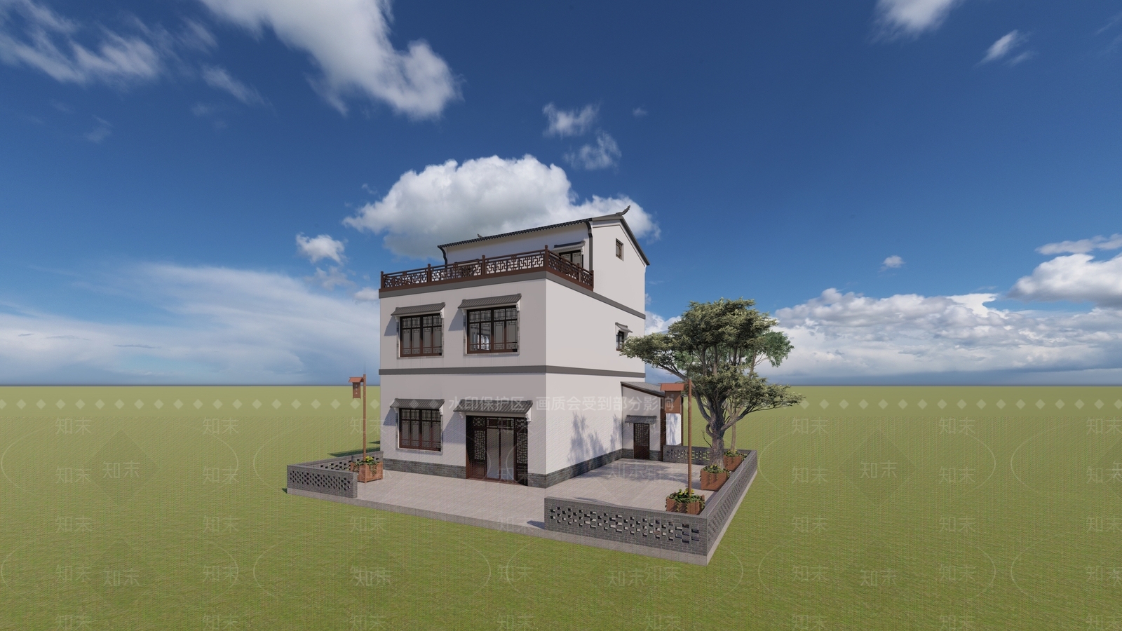 新中式乡村民房SU模型下载【ID:185522037】