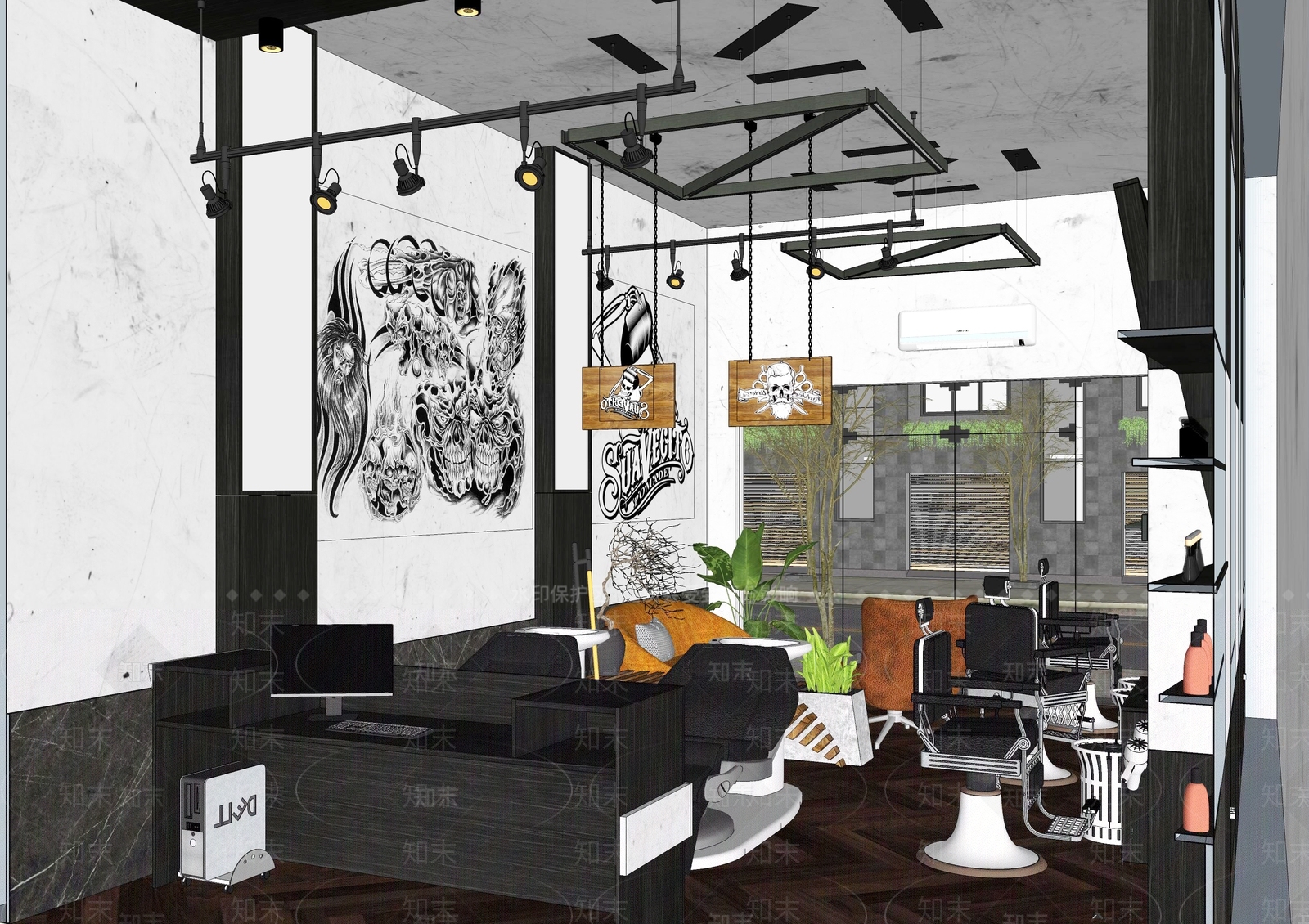工业风理发店SU模型下载【ID:385281235】