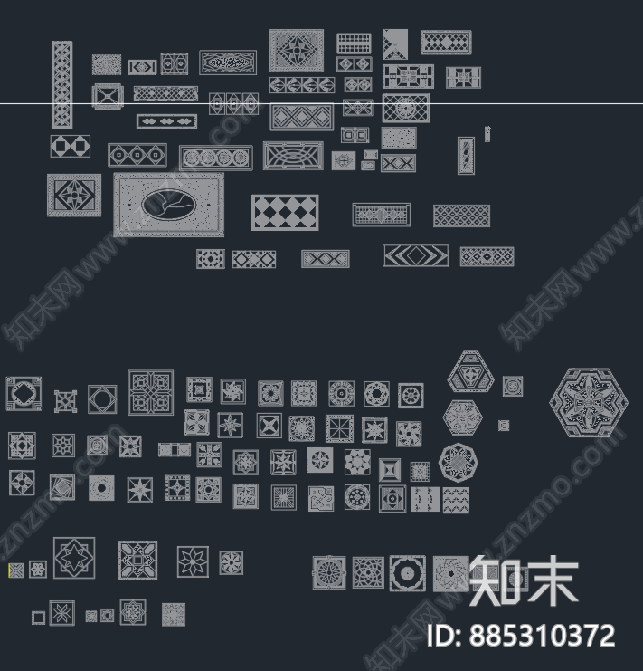 CAD超级精品拼花合集cad施工图下载【ID:885310372】