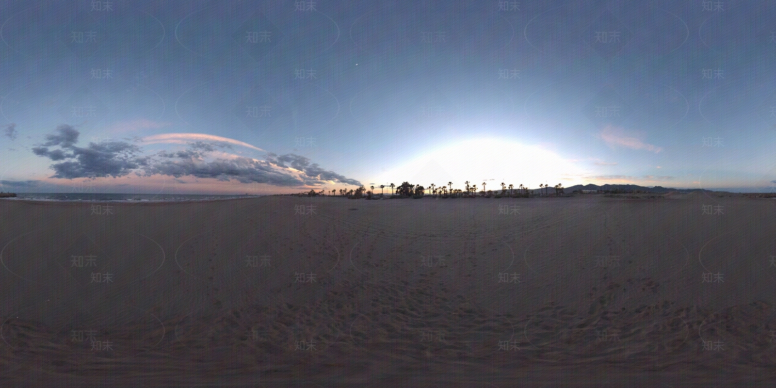HDRI少云海滩日出全景天空贴图下载【ID:285311313】