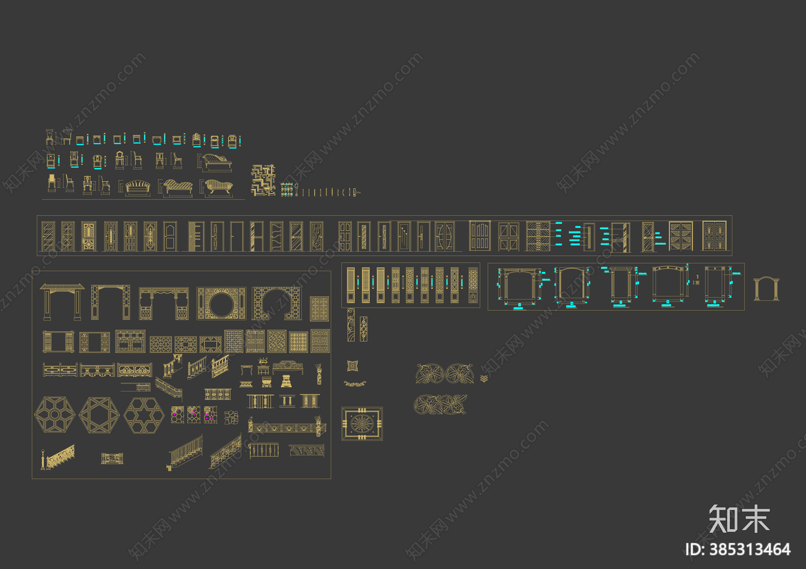 中式门套cad施工图下载【ID:385313464】