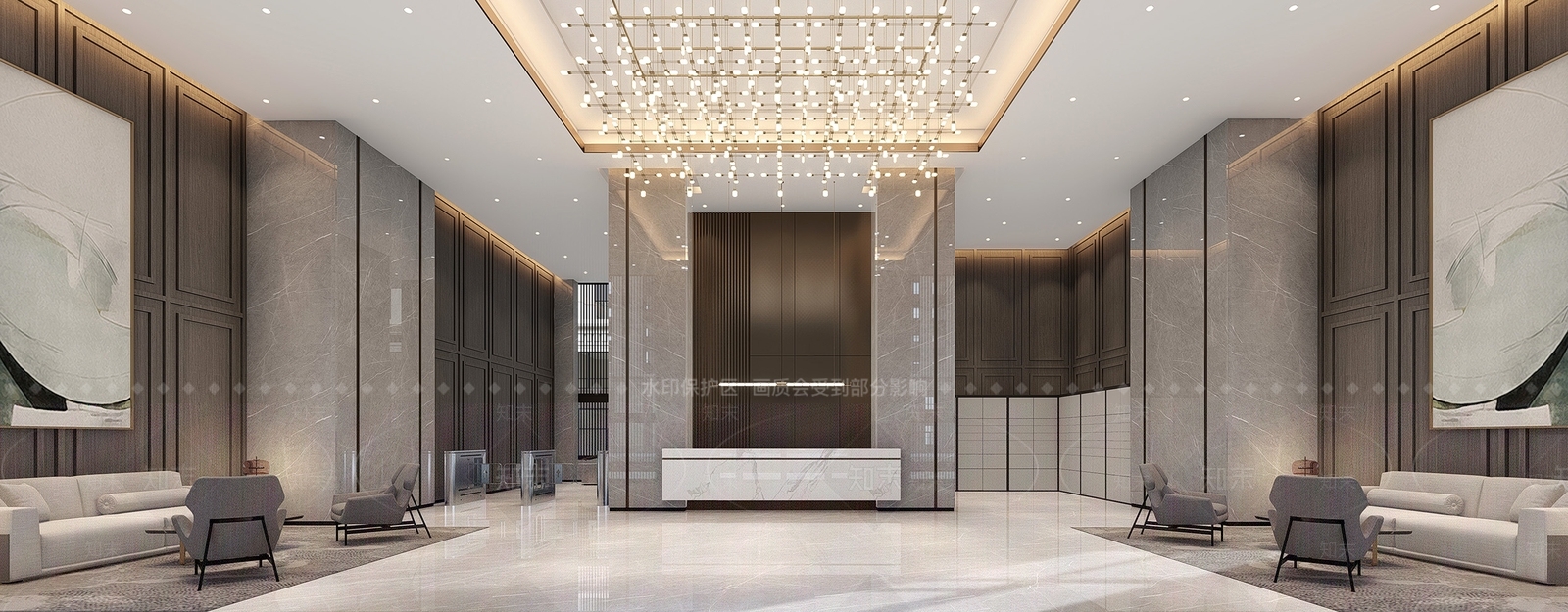新中式酒店大堂SU模型下载【ID:985596837】
