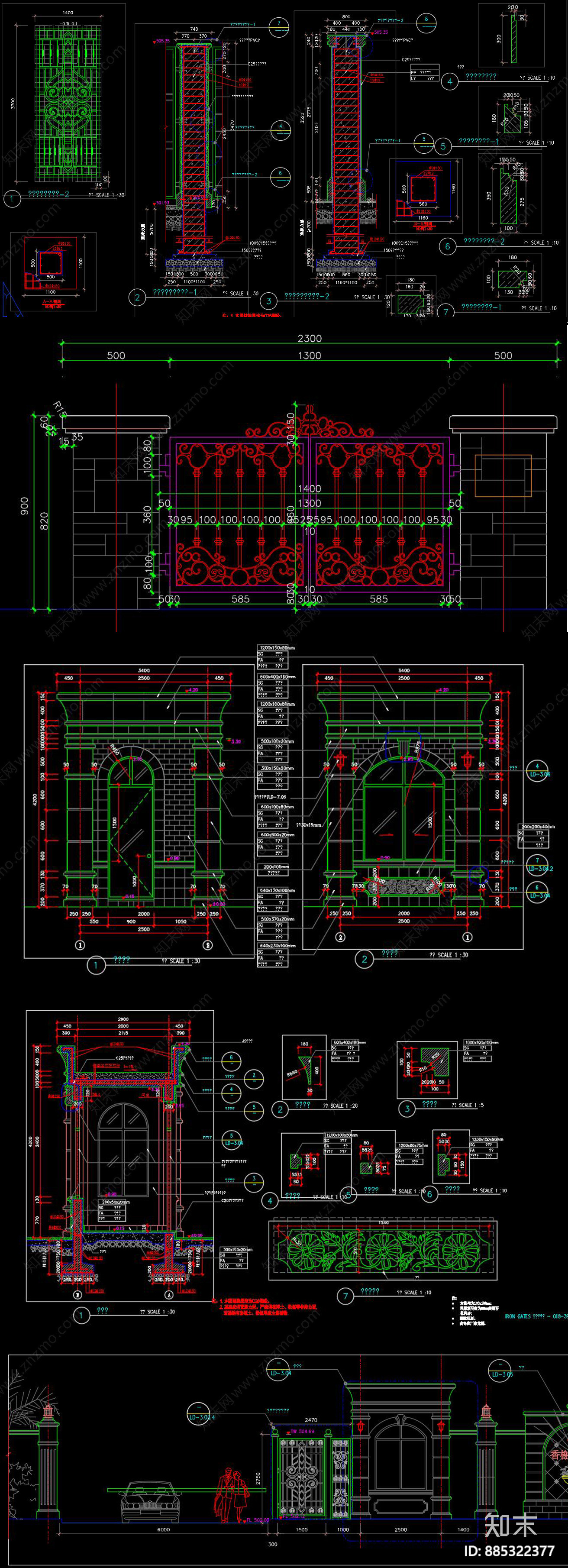 欧式铁艺大门CAD图纸施工图下载【ID:885322377】