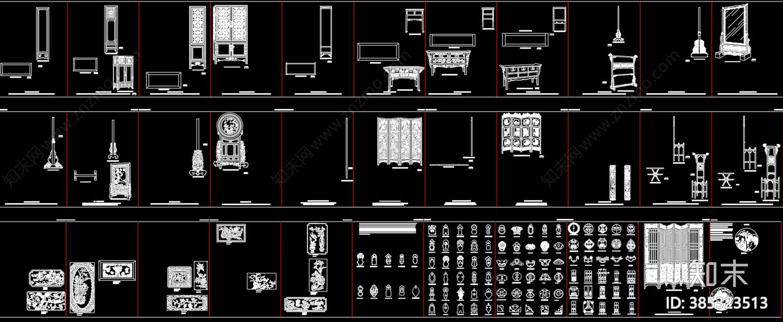 新中式家具图案雕花CAD图库施工图下载【ID:385323513】