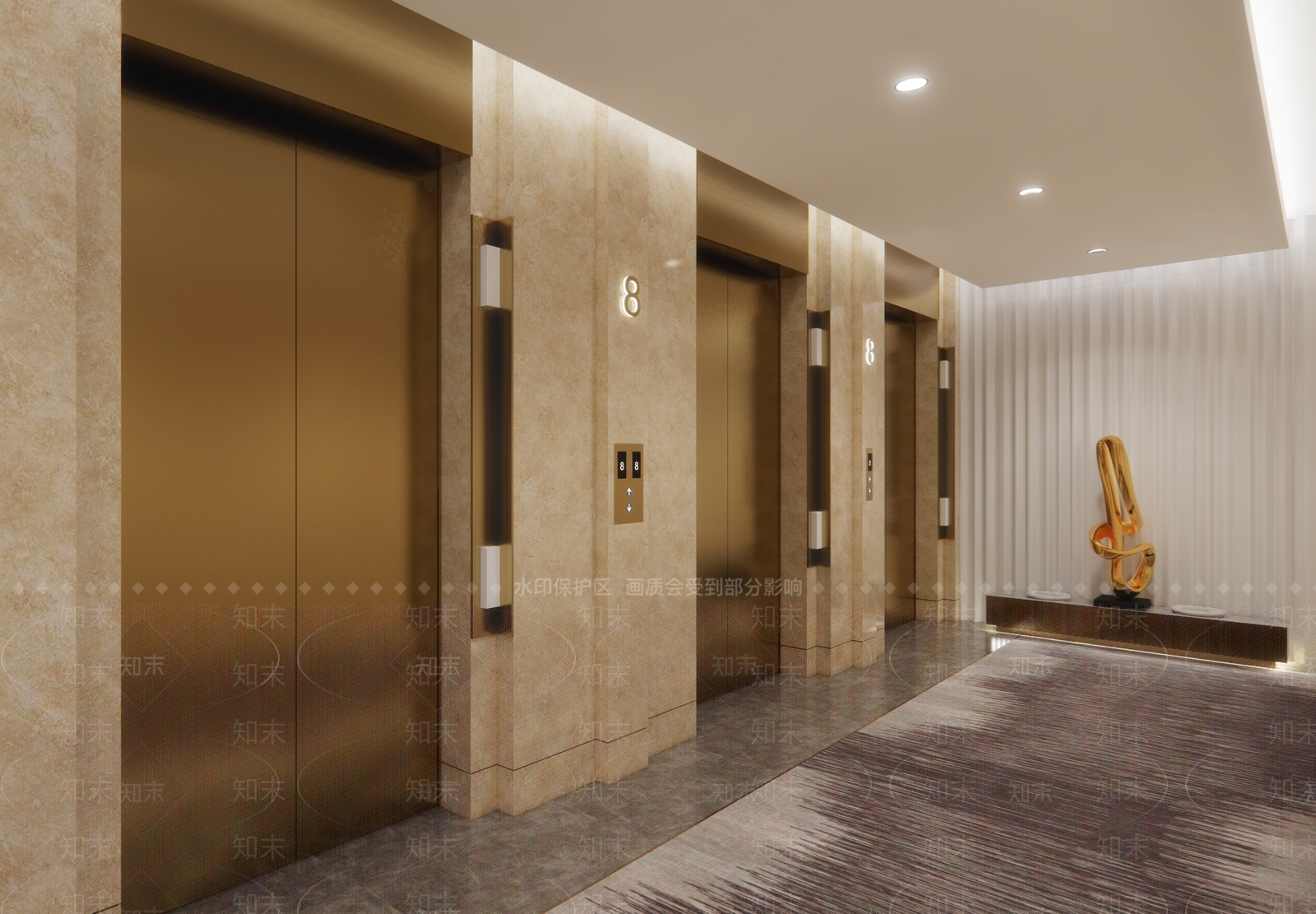 现代电梯厅SU模型下载【ID:985325702】