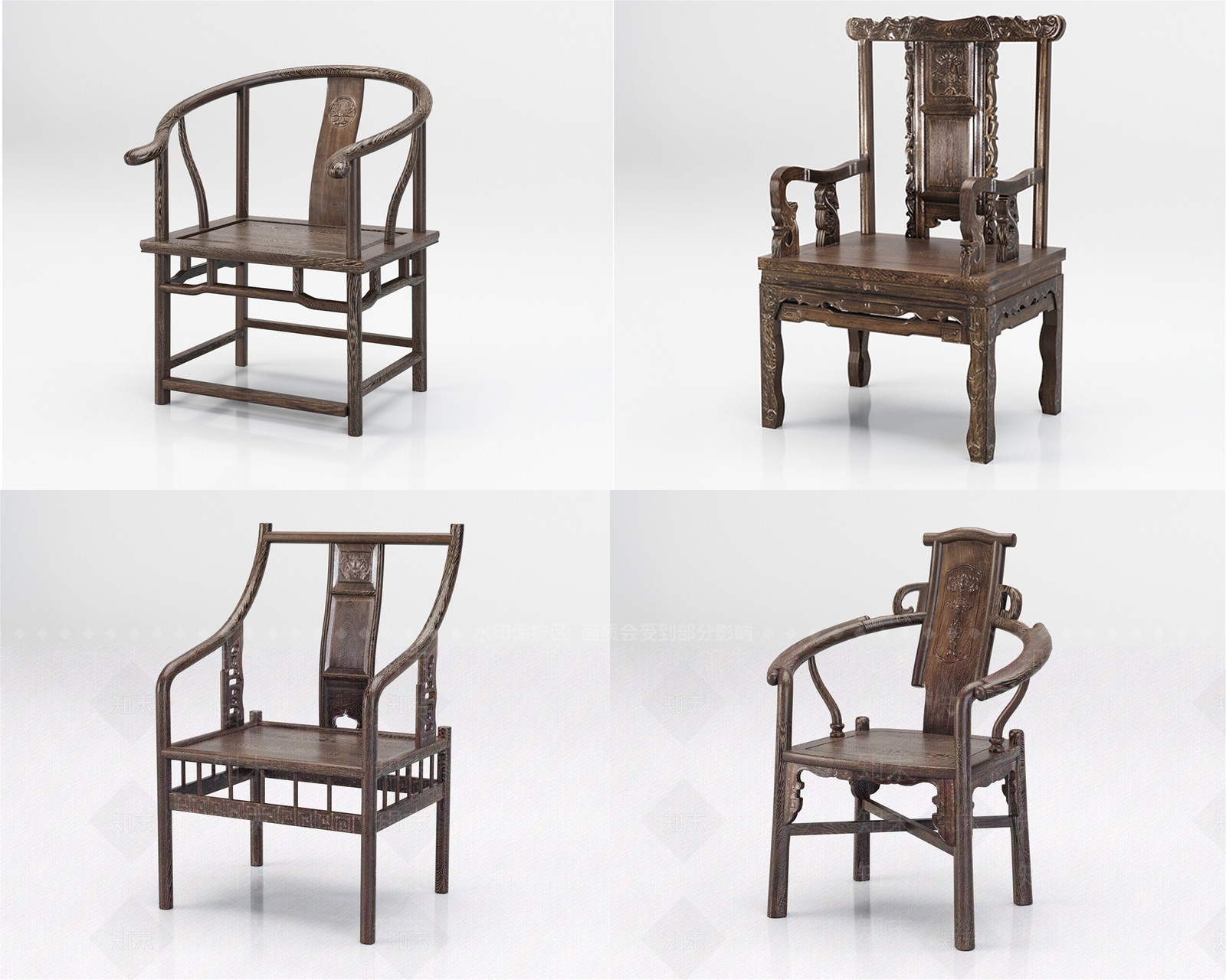 中式圈椅太师椅SU模型下载【ID:185333082】