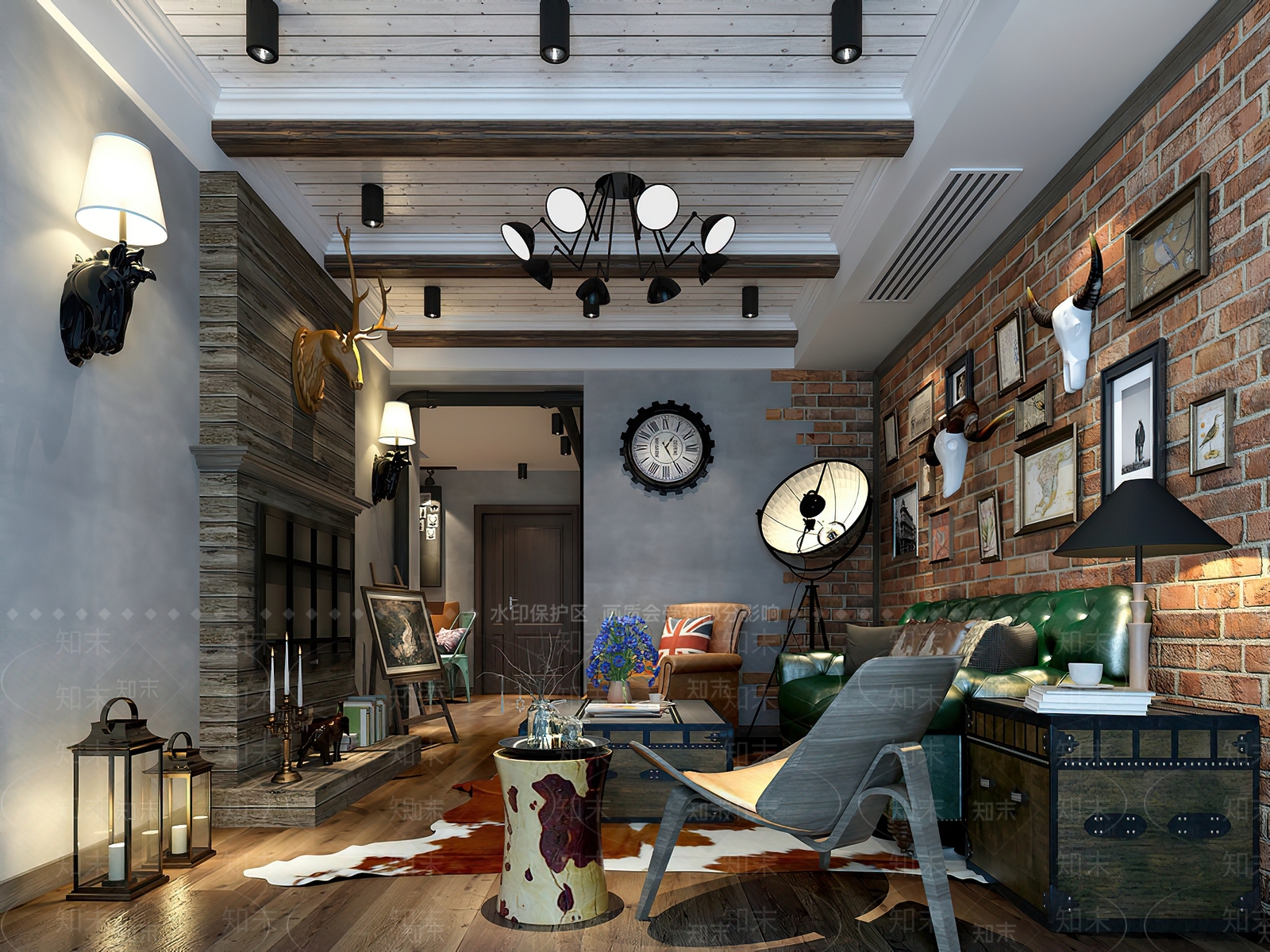 工业风格客餐厅3D模型下载【ID:885342383】