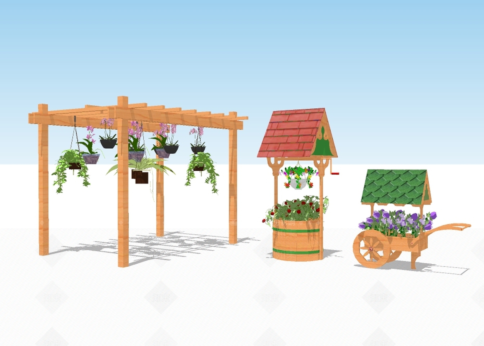 现代花架花廊SU模型下载【ID:385346312】