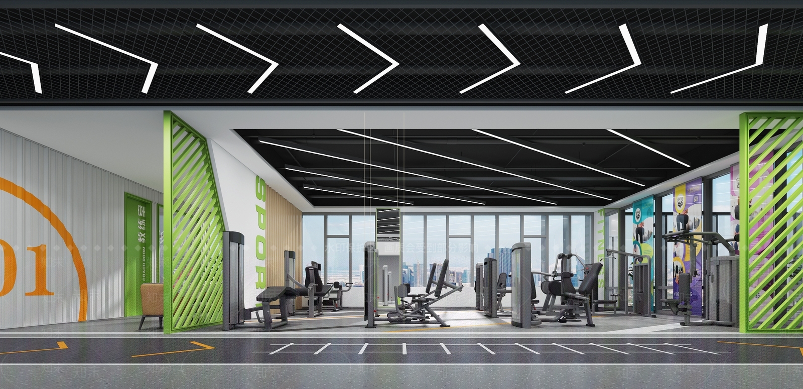 现代健身房器械区3D模型下载【ID:385351888】